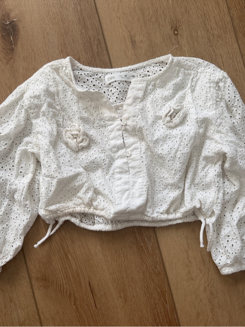 Zara White Eyelet Drawstring Cropped Top